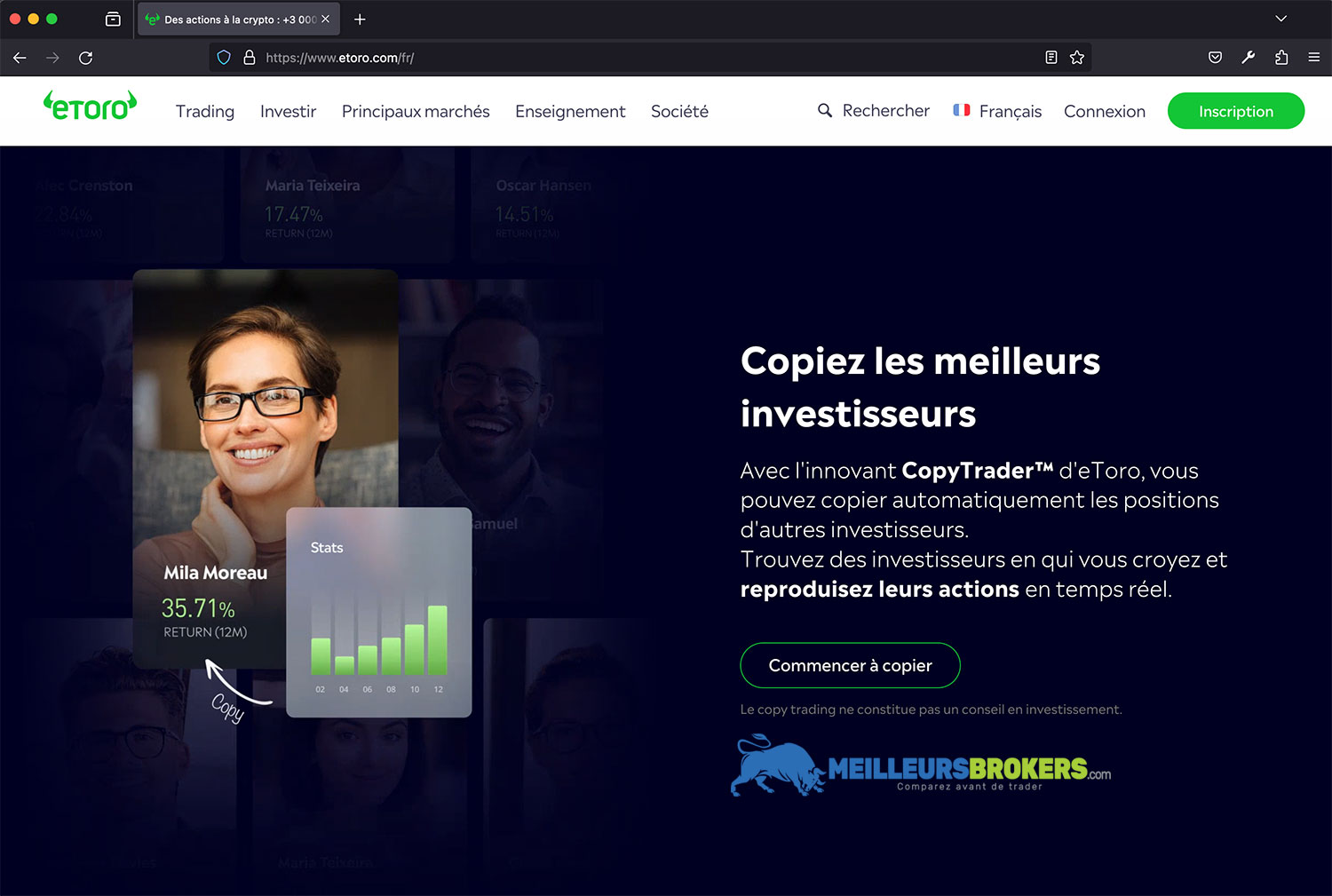 Le site internet du courtier eToro