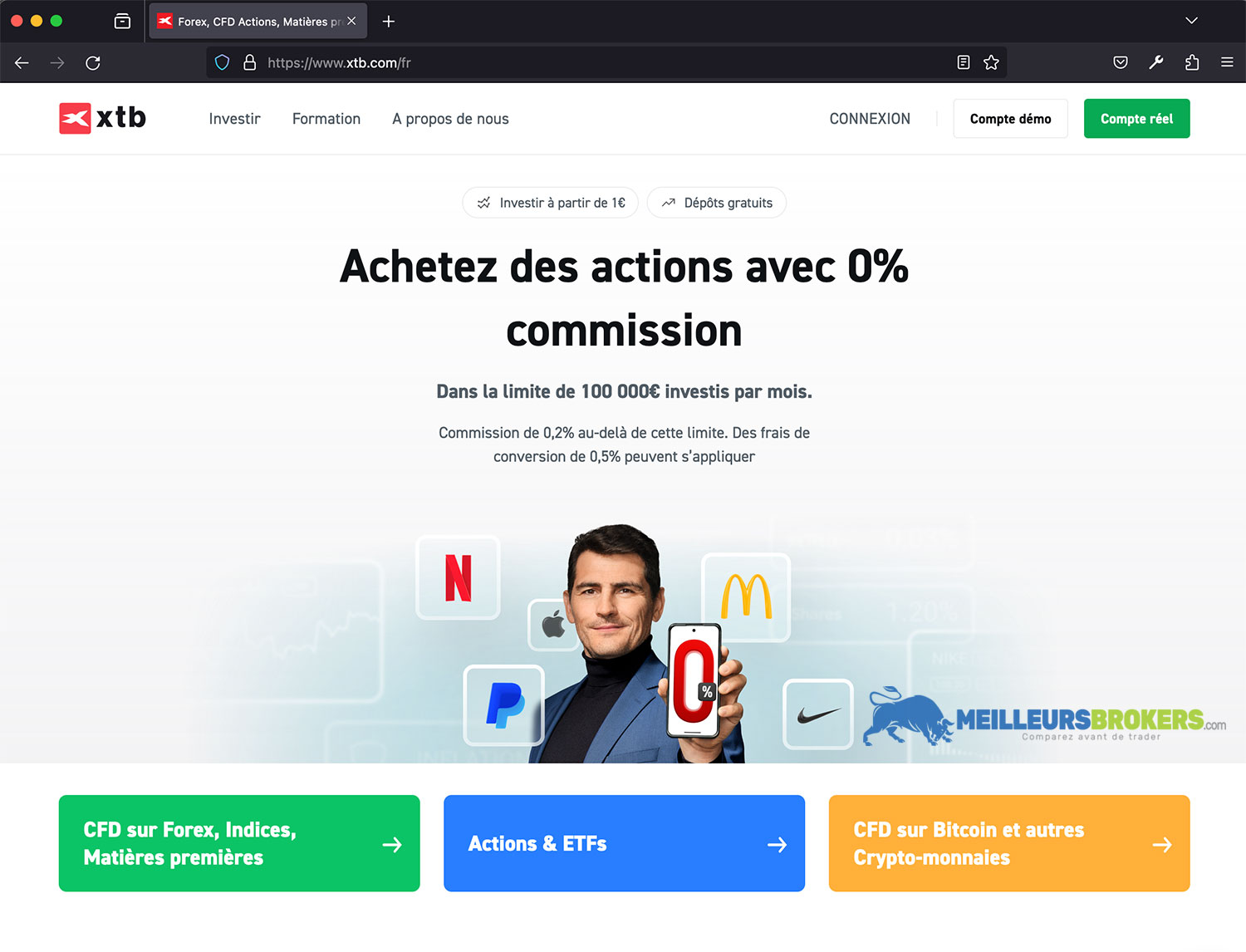 Le site internet du courtier XTB